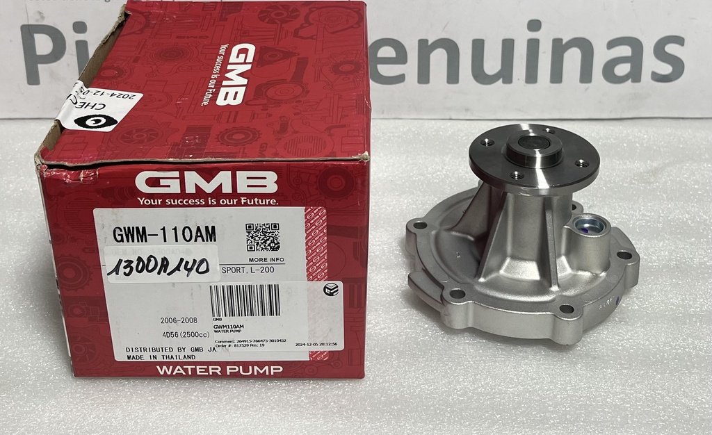 [1300A140] GMB- BOMBA  AGUA MITSUBISHI MONTERO SPORT 2.5/SPORTERO 2.5 MOTOR 4N15