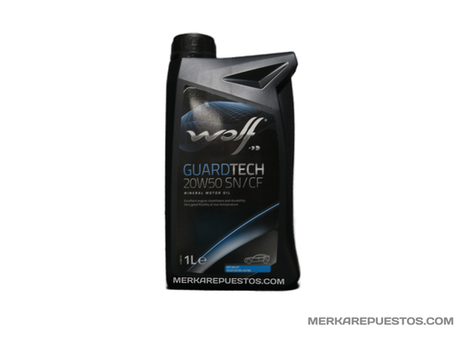 [[0] - [0]] [20W50 SN/CF] - WOLF - ACEITE GUARDATECH | PARA MOTOR (1/4) 1L (MINERAL)